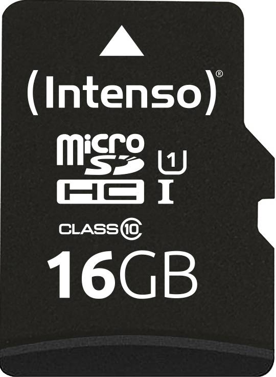 Intenso microSDHC-kort 16GB, Klass 10, UHS-I, svart.