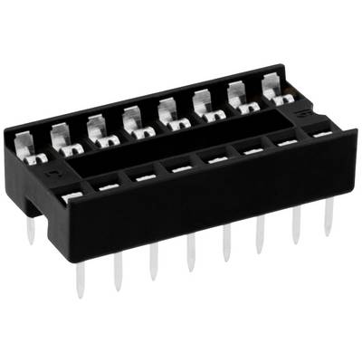En svart IC-sockel med 16 ben, lämplig för montering av elektroniska komponenter på ett kretskort.