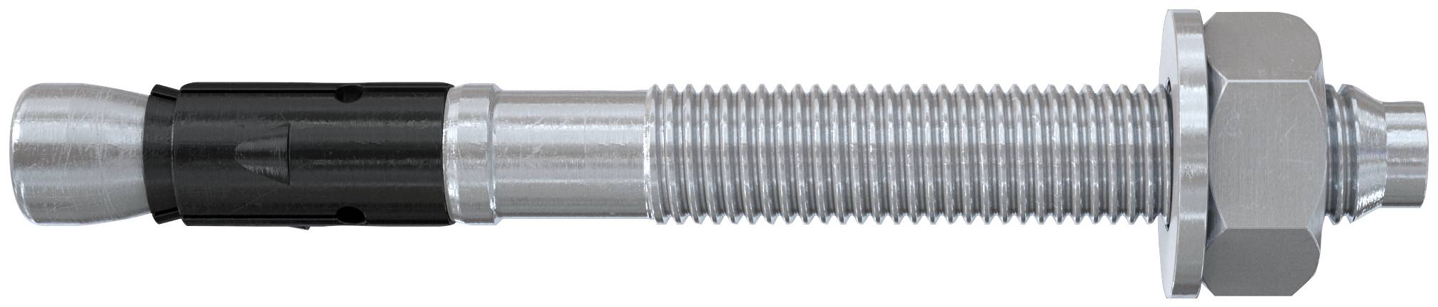 En metallexpansionsankarbult med en gängad skaft, konisk ände och sexkantsmutter, visad horisontellt på en vit bakgrund.