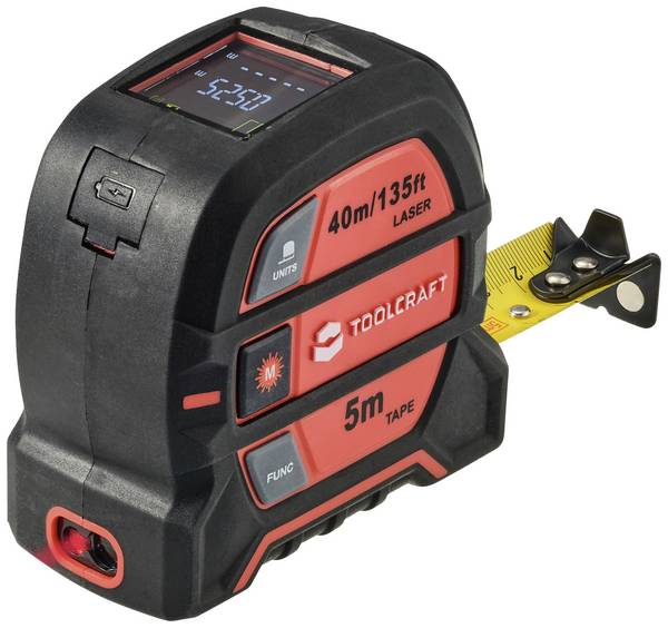 <br>  TOOLCRAFT<br>  <br>  Laseravståndsmätare max. 40 m med måttband<br>  <br>  <br>  <br>