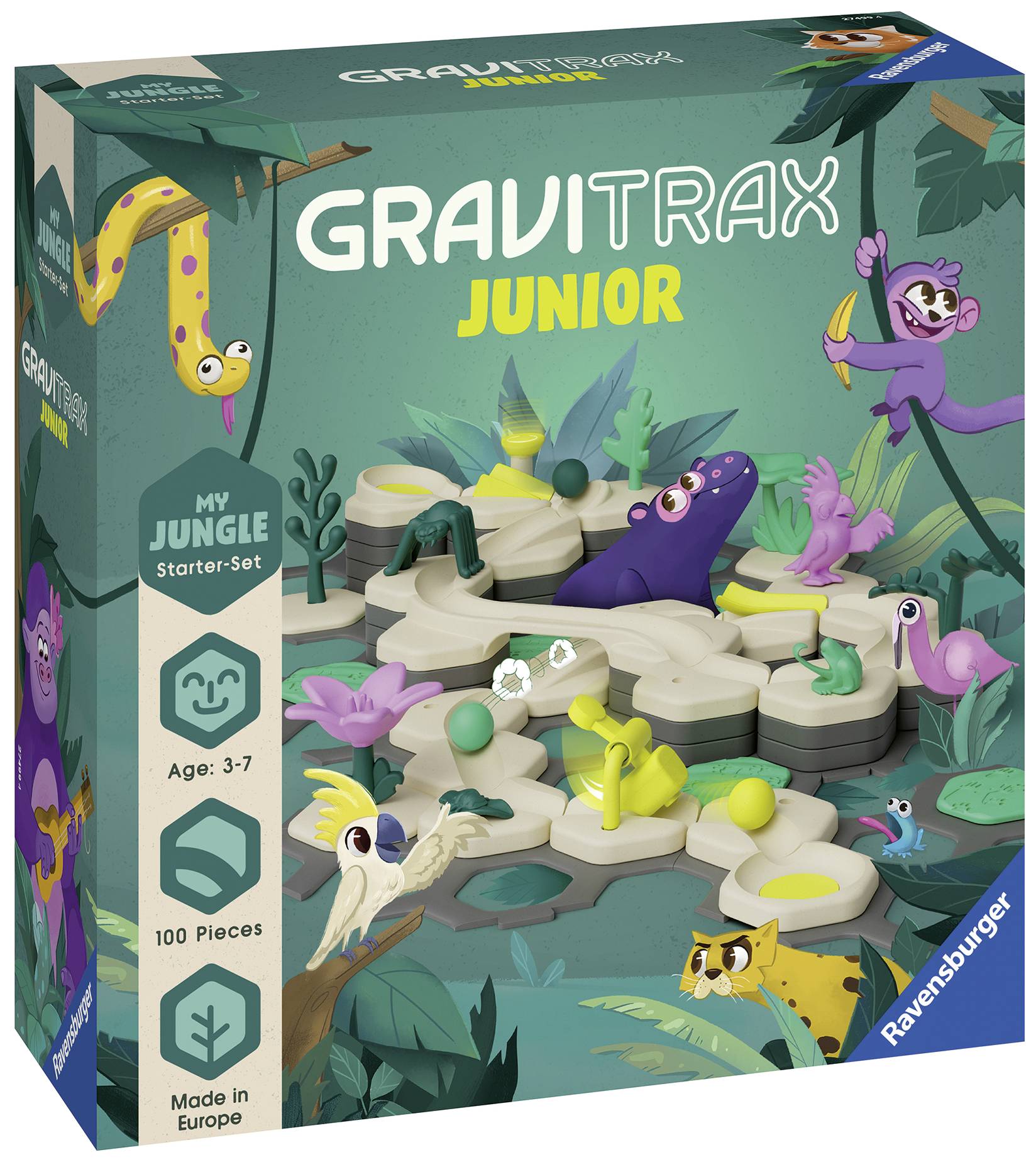 'GraviTrax Junior' lekset för barn i åldern 3-7 år, 100 delar, djungeltema, varumärke Ravensburger.