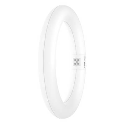Rund LED-ljusring, vit, med kvadratiskt fästmodul i mitten, lämplig för inomhusbelysning.