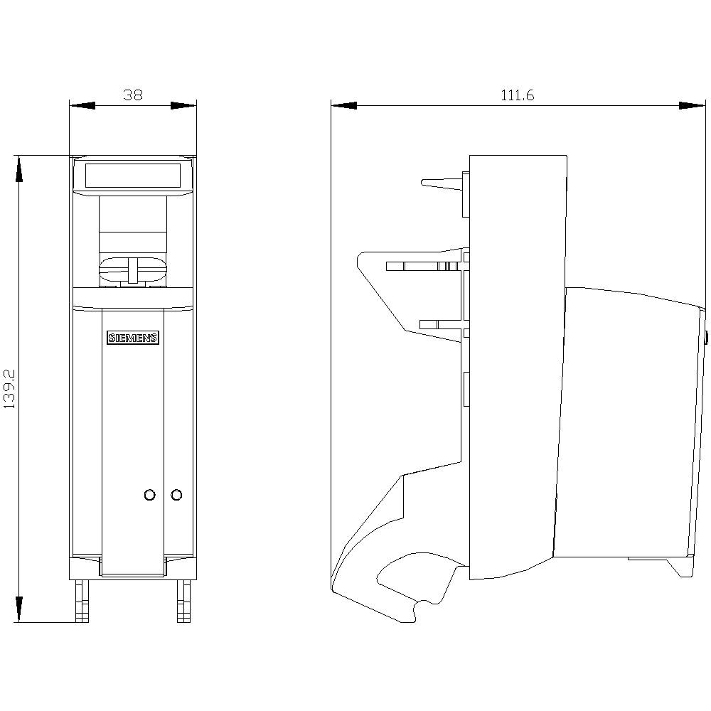 Teknisk ritning av en apparat med måtten 38 x 111,6 x 1392 mm.