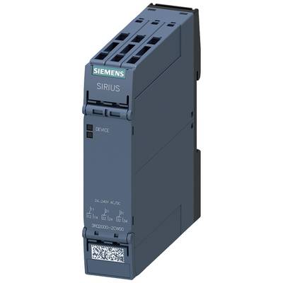 Industrirelästyrmodul från Siemens, modell 'SIRIUS', 24-240V AC/DC, för styrningsapplikationer. Mörkblått hölje med enhetsanslutningar.