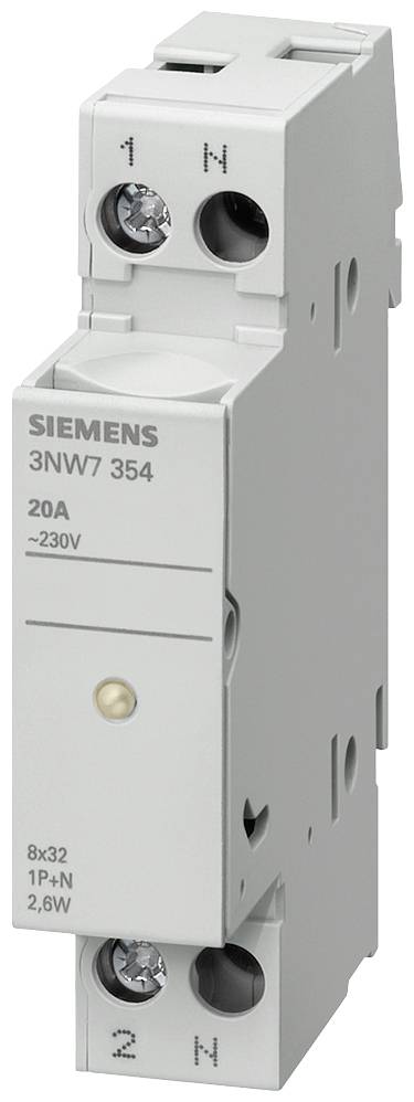Siemens 3NW7 354 lastbrytare, 20A, 230V, med skruvkontakter och neutralt design på grått plastfodral.