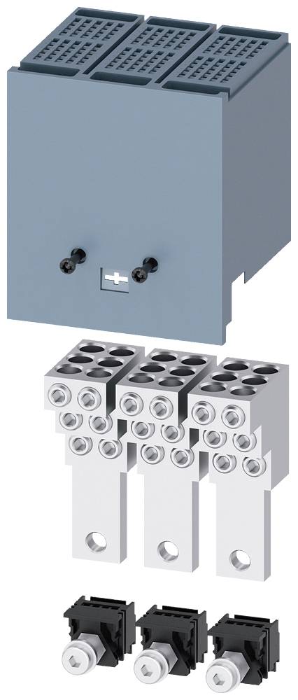 Kopplingsapparat med anslutningsklämmor och tre säkringshållare, lämplig för industriella tillämpningar i elektriska kopplingsskåp.