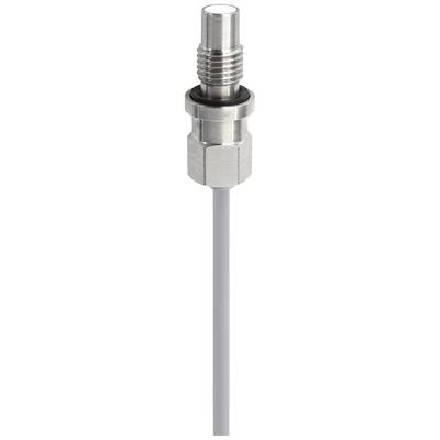 En silverfärgad trycksensor med gänganslutning och vit kabel, använd för tryckmätning i industriella tillämpningar.