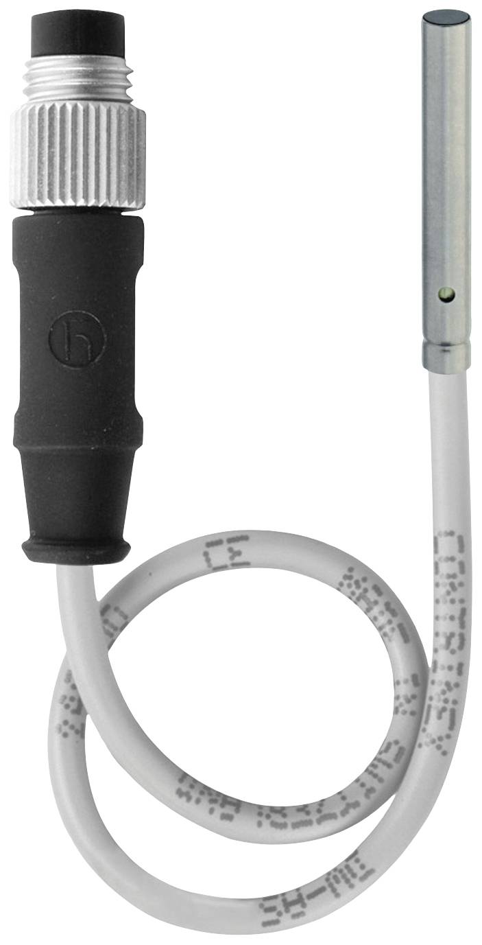 En cylindrisk temperatursensor med metallspets, fastsatt på en kabel som avslutas i en tjock svart kontakt.