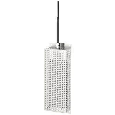 Metallisk cylindrisk behållare med trådnät, monterad vertikalt. Ovanpå ett svart kabel som leder uppåt.
