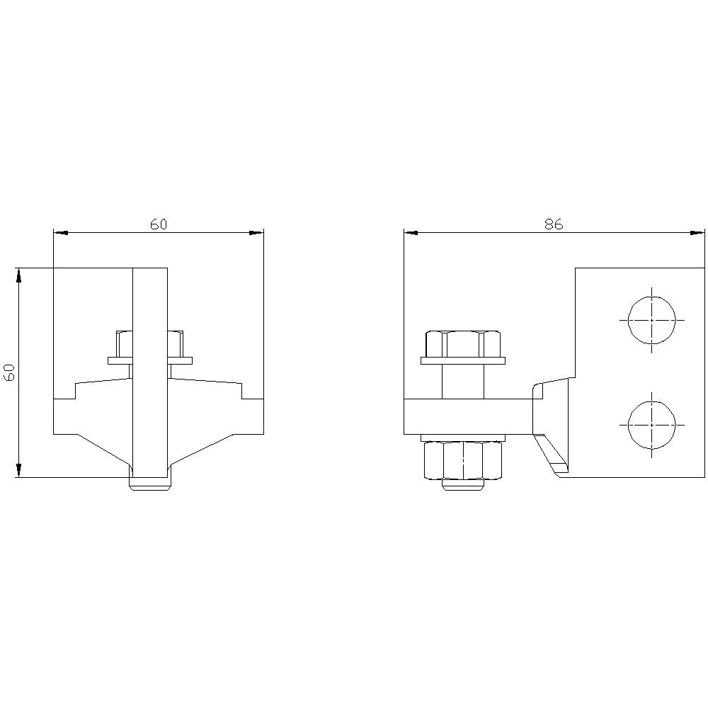 Teknisk ritning av två maskinella komponenter i två vyer, med dimensioner 60x60 och 86 enheter, visar skruvförbindningar.