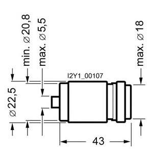 Schema för en cylindrisk komponent med mått: längd 43 mm, ytterdiameter 22,5 mm, innerdiameter upp till 20,8 mm.