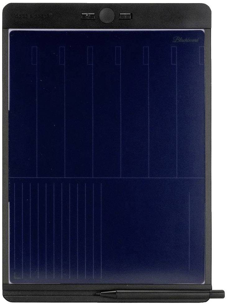 En digital anteckningsplatta med LCD-skärm i svart. Längst ner ligger en penna för att skriva eller rita på skärmen.