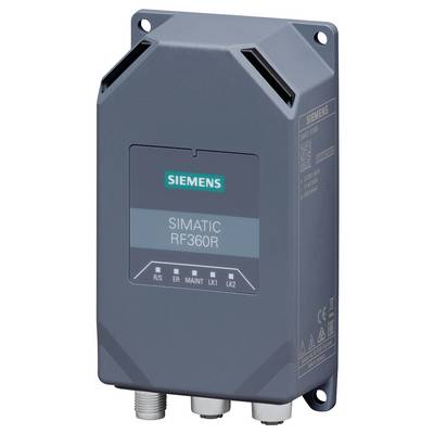 Industriell enhet med texten 'Siemens SIMATIC RF360R', grått hölje, anslutningsbussningar undertill. RFID-läsare för industriella ändamål.