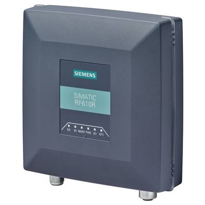 En mörkgrå RFID-läsare från Siemens, modell RF610R, med olika driftsindikatorer.