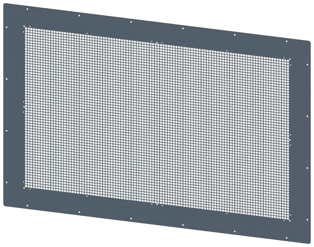 Metallnät i rektangulär ram, svartfärgat, visar fin maskstruktur. Används för ventilation eller skyddsövertäckning.