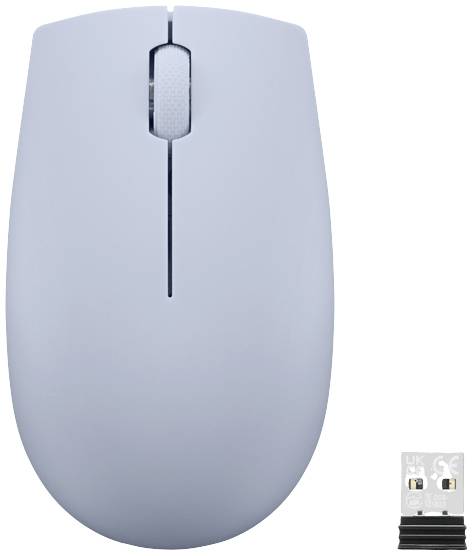 Trådlös grå datormus med USB-mottagare.