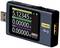 Ett USB-mätinstrument visar 'VBUS 5.12345 V', 'IBUS 0.00000 A', 'PBUS 0.00000 W' och 'TEMP 25.0 °C' på en display.