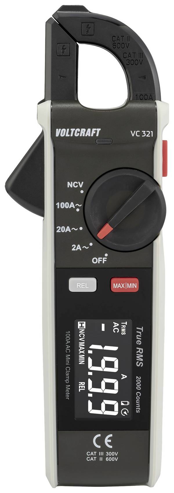 VOLTCRAFT VC-14465980 Strömtång    CAT II 600 V, CAT III 300 V Display (Beräkningar): 2000