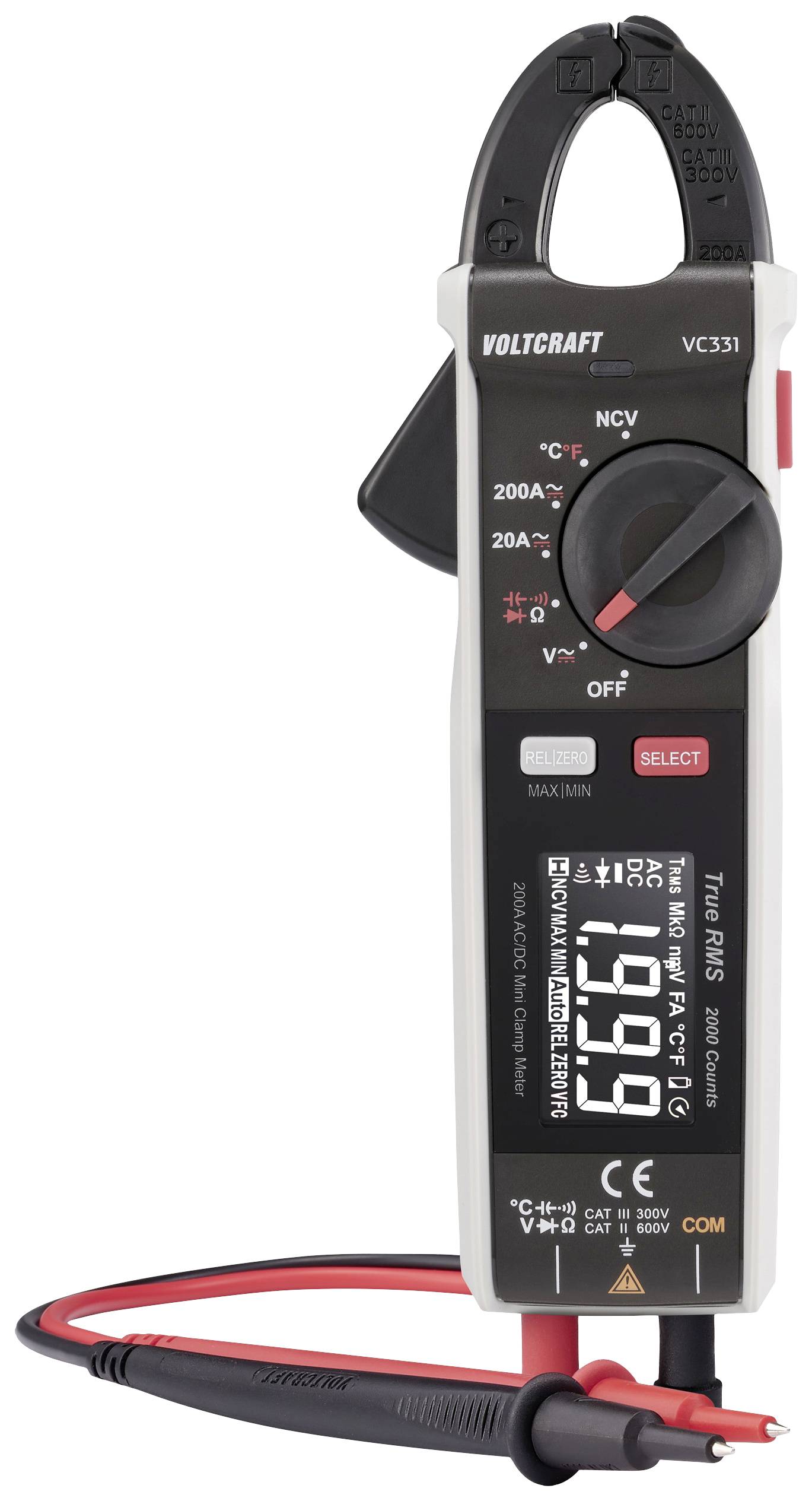 VOLTCRAFT VC-14465985 Strömtång CAT II 600 V, CAT III 300 V Display (...