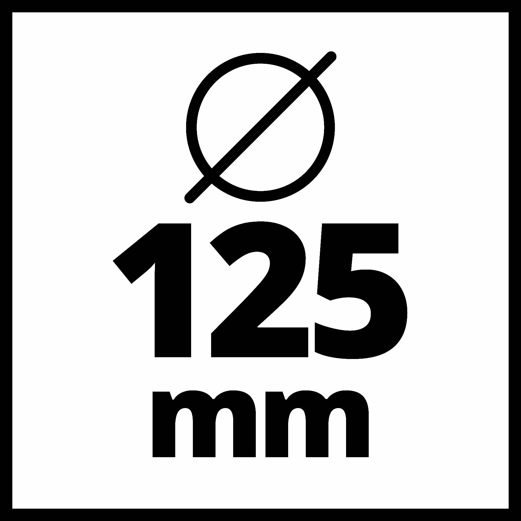 125 mm med ett diametersymbol anger storleken eller bredden på ett objekt.