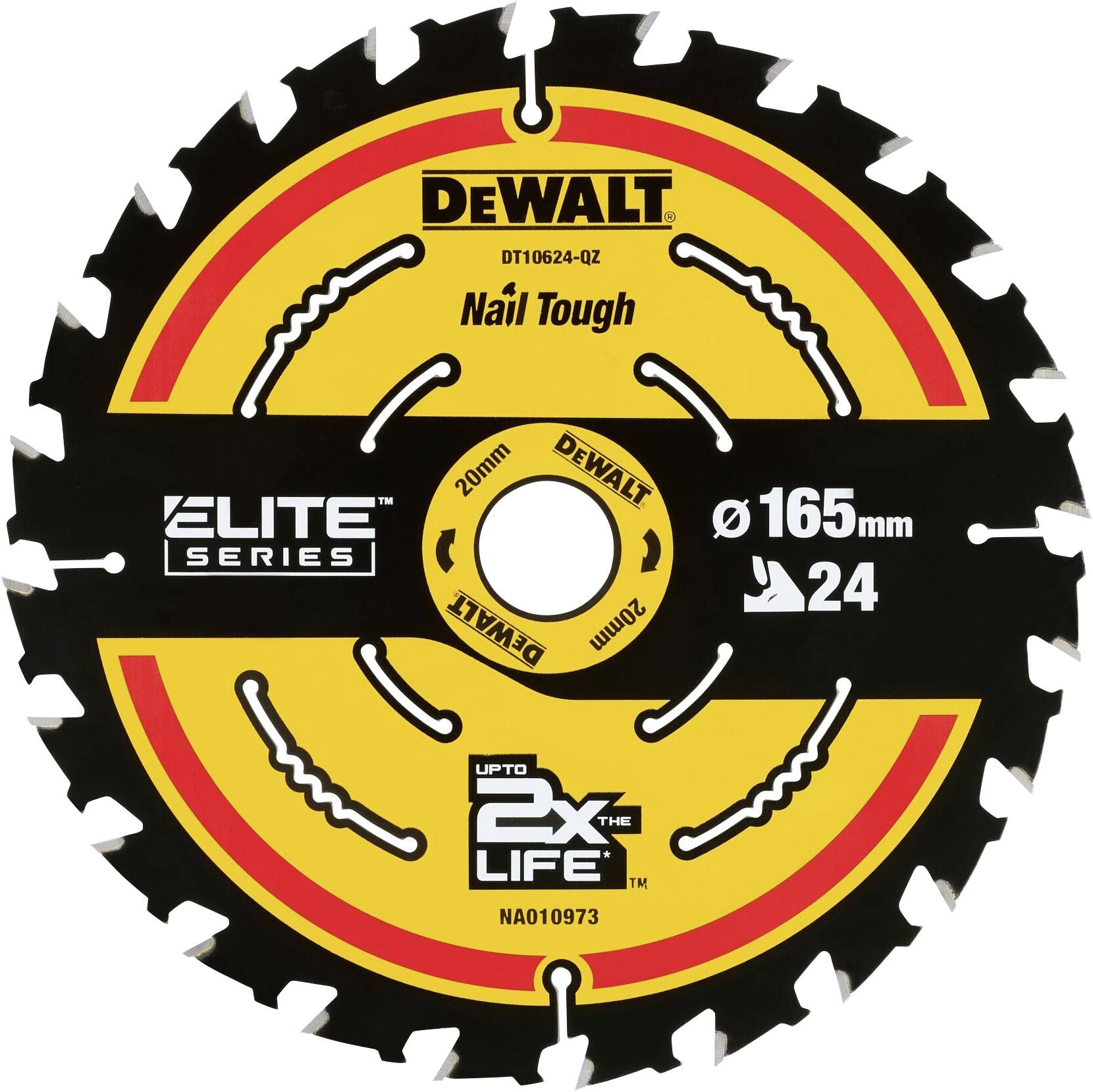 DEWALT DT10624-QZ Cirkelsågblad 165 x 20 mm Antal tänder (per tum): 24 1 st
