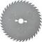 Cirkelsågblad med många tänder, lämpligt för träarbeten, märkt med storlek och materialinformation på ytan.