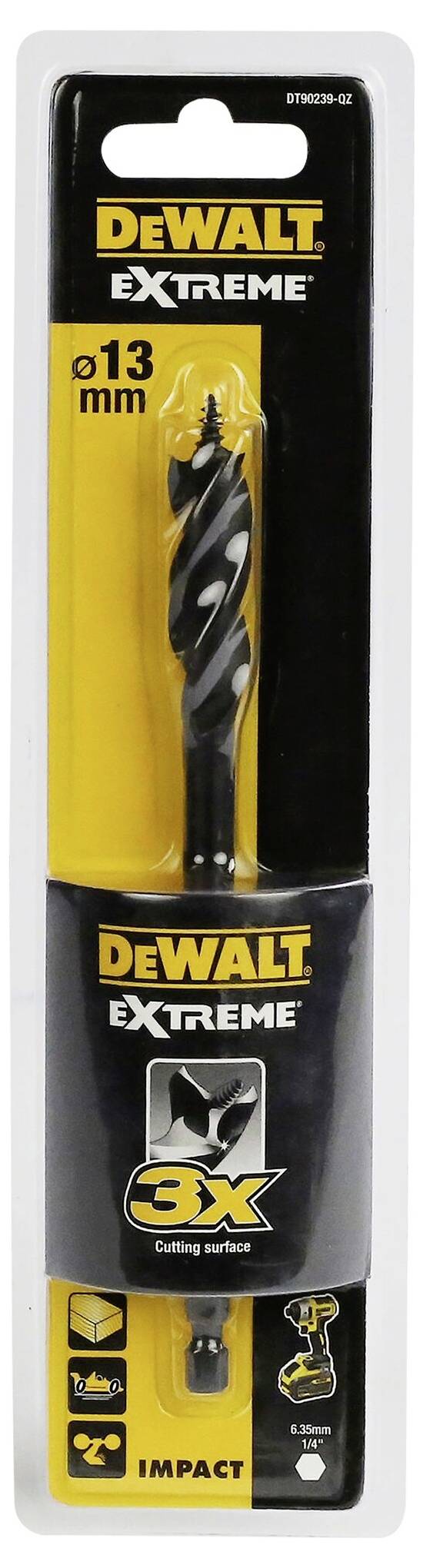 DEWALT Extreme 2 borrsats, 13 mm, 5 gånger snabbare, lämplig för betong och murbruk. Förpackning i svart och gult.