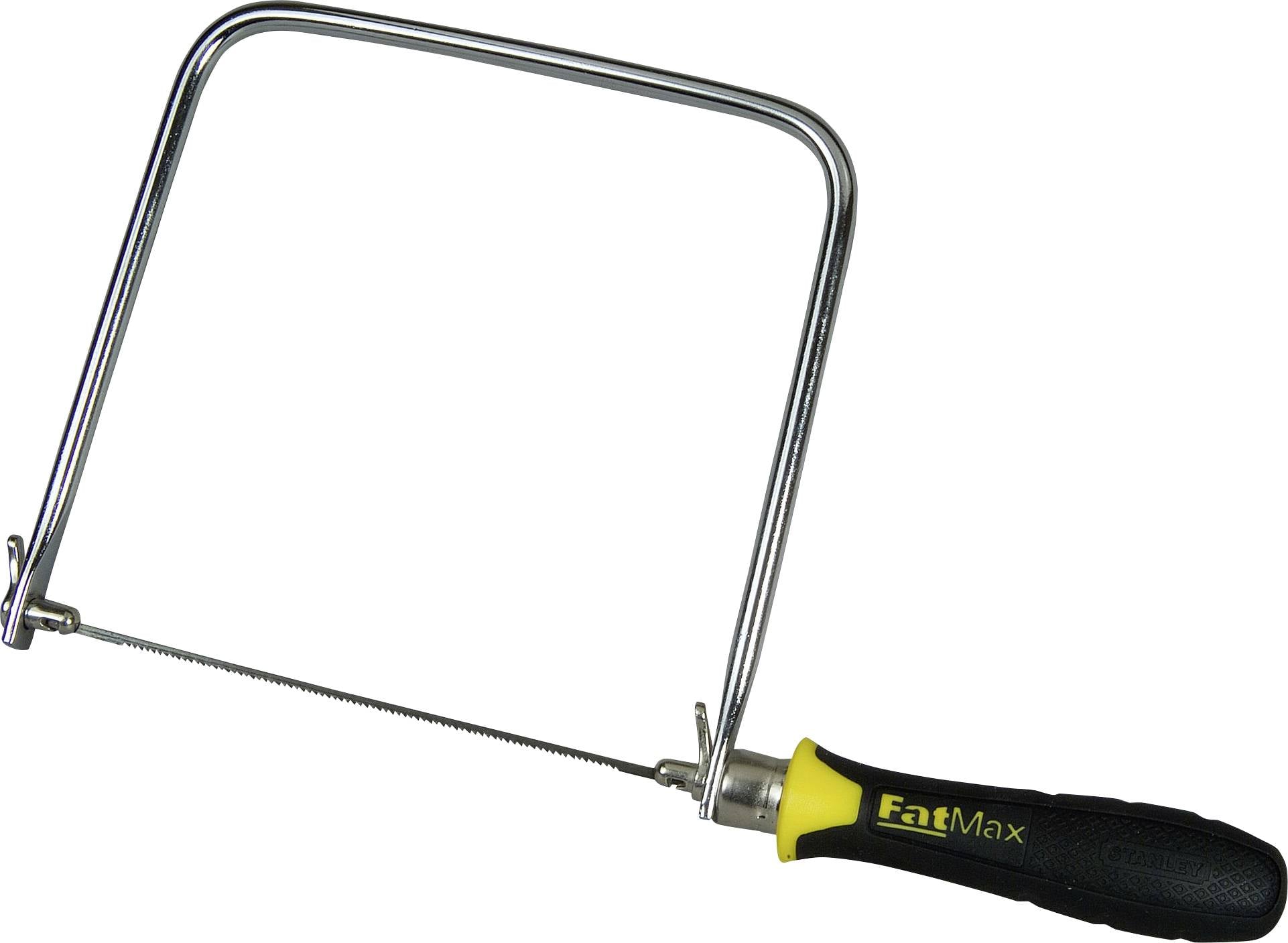 Metallsåg med svart handtag och gul text 'FatMax', lämplig för att såga metall och andra hårda material.
