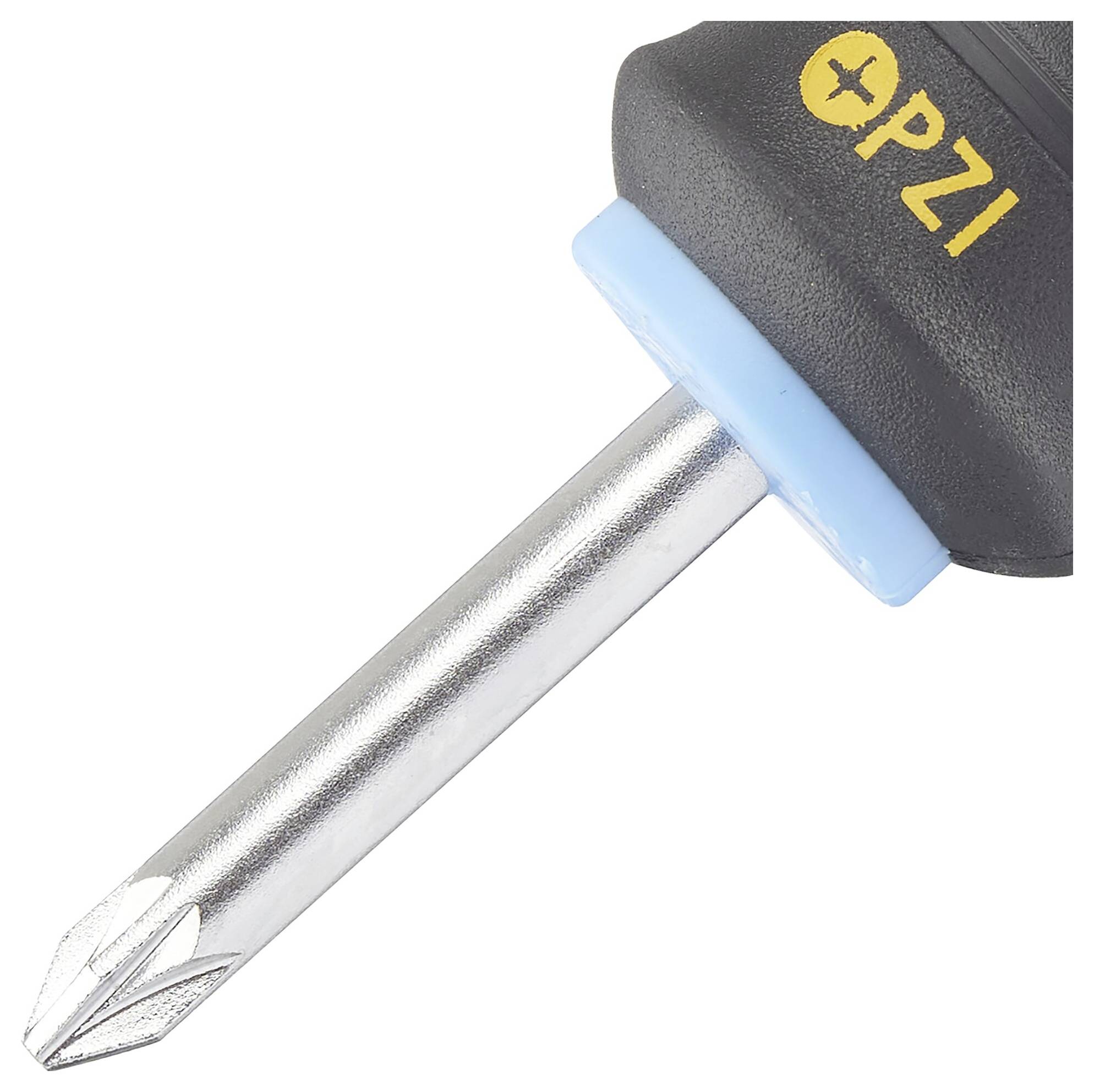 Skruvmejsel med krysspår (PZ1) och ergonomiskt handtag, lämplig för precisionsarbeten med skruvar.