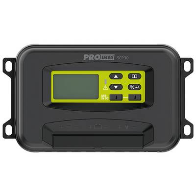 En svart elektronisk enhet med en grön display och knappar för styrning. Den har en USB-port och kallas 'PRO USER SCP30'.
