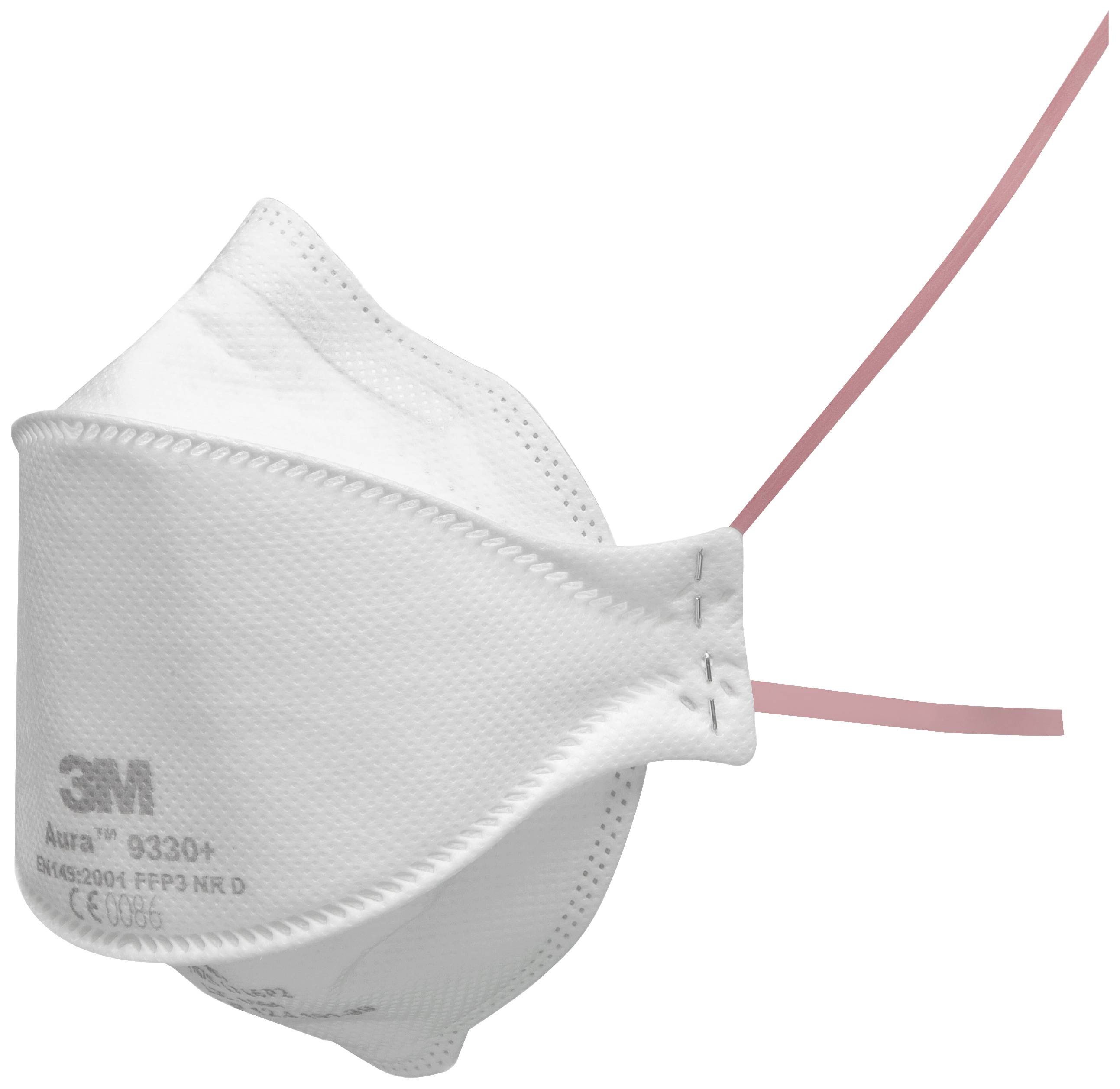 Vit andningsskyddsmask med två elastiska band. Designen är ergonomiskt utformad och erbjuder skydd mot partiklar.