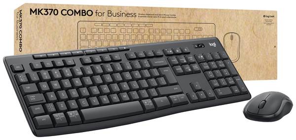 Logitech MK370 Combo for Business Tangentbord, mus-set Bluetooth Stänkvattenskyddad, Tysta knappar Tyska, QWERTZ Svart