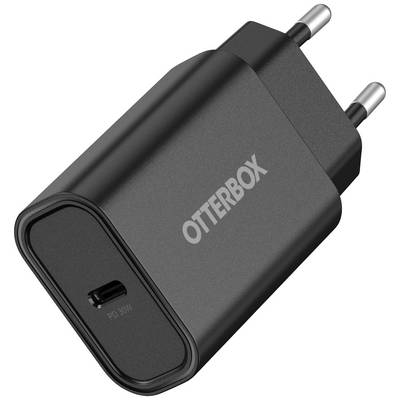 Svart laddare med USB-C-port och texten 'OTTERBOX'. Lämplig för snabbladdning med 30W effekt.
