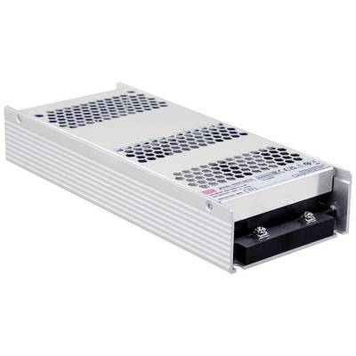 En rektangulär, silvergrå metallåda med ventilationsgaller och anslutningar i ena änden. Sannolikt en elektronisk apparat.