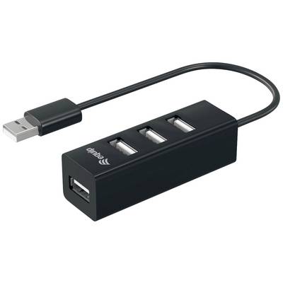 Svart USB-hubb med tre USB-portar och en USB-kontakt i en kort kabel.