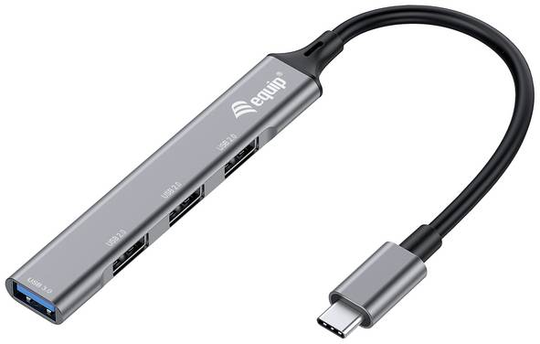 Equip 128961 USB-hubb 4 Port USB-A USB 3.1 Gen1 5 GBit/s med USB-C-kontakt Svart, Grå 128961