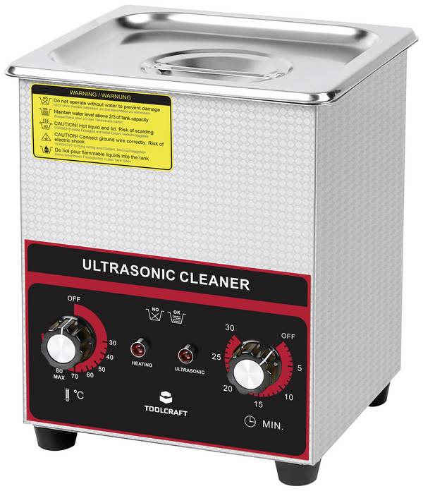 TOOLCRAFT USC-200 Ultraljudsrengörare Smycken, Kontorsmaterial, Verkstad 160 W 2 l med uppvärmning, Med rengöringskorg