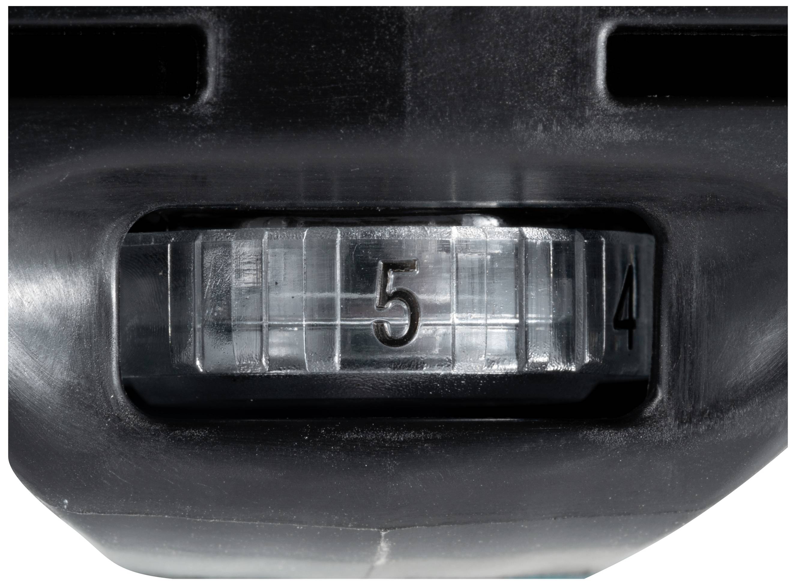 Närbild av en svart räknemätare inställd på värdet '5'.