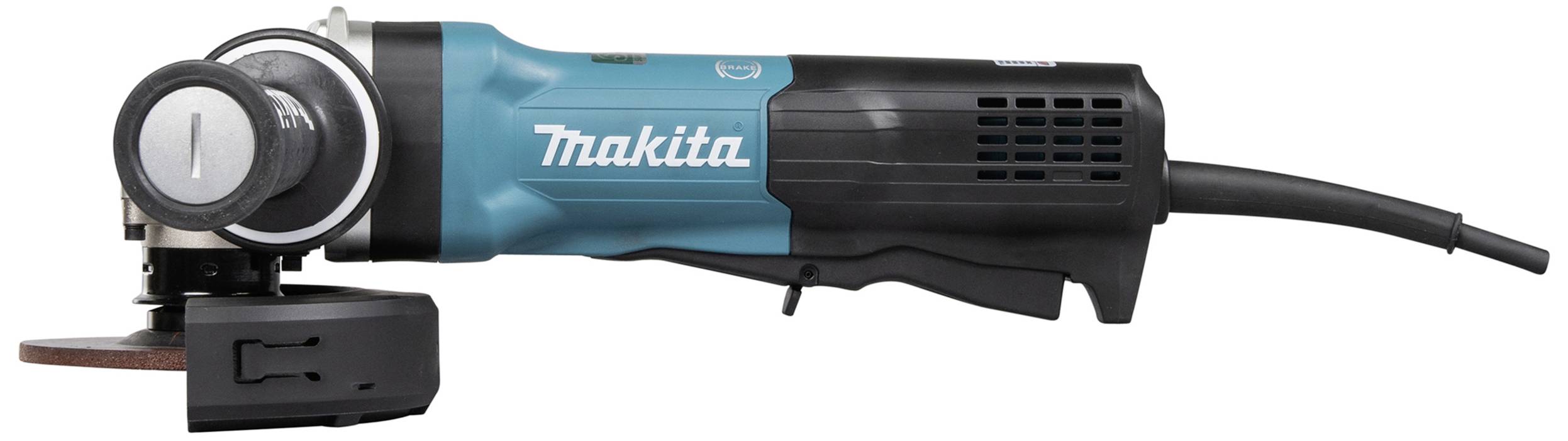 Vinkelslipmaskin från märket Makita, blå-svart, med sladd. Används för slip- och skärarbeten.