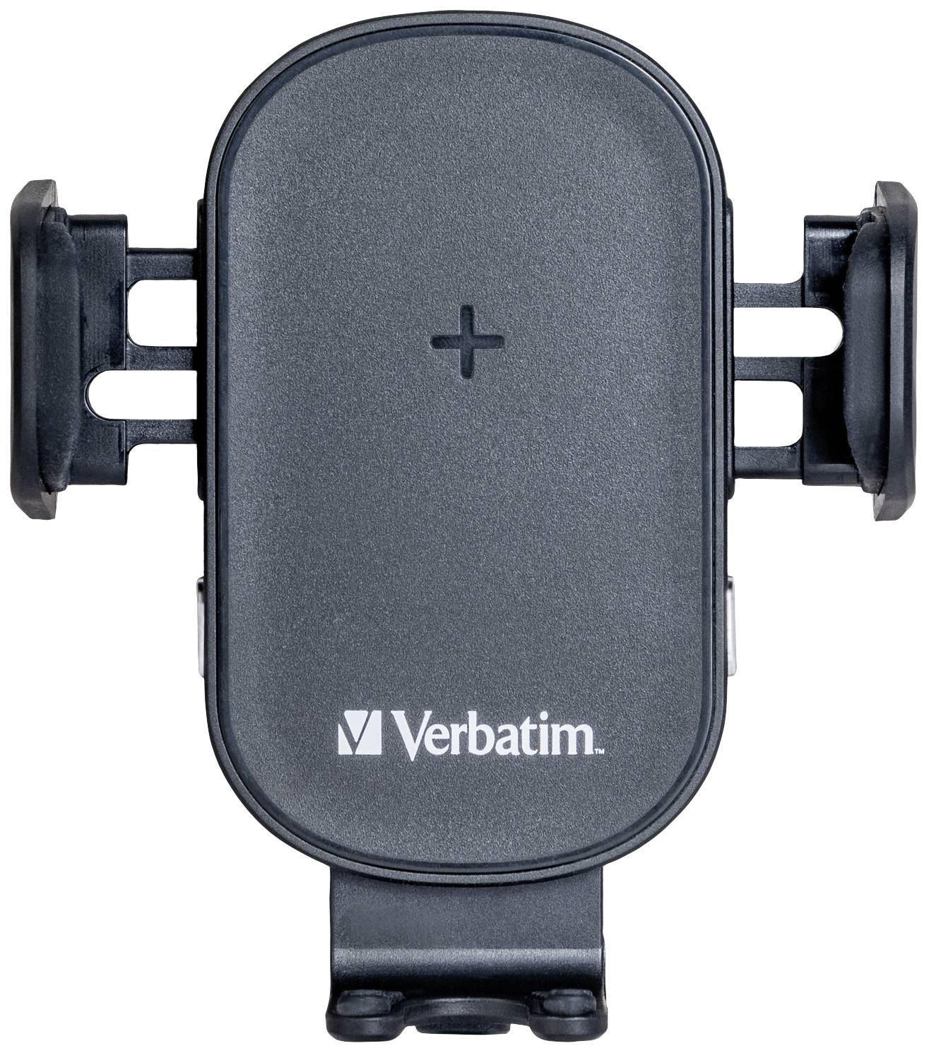 Hållare för mobiltelefoner med justerbara sidoarmar. Varumärket 'Verbatim' syns i vitt på nedre främre delen.