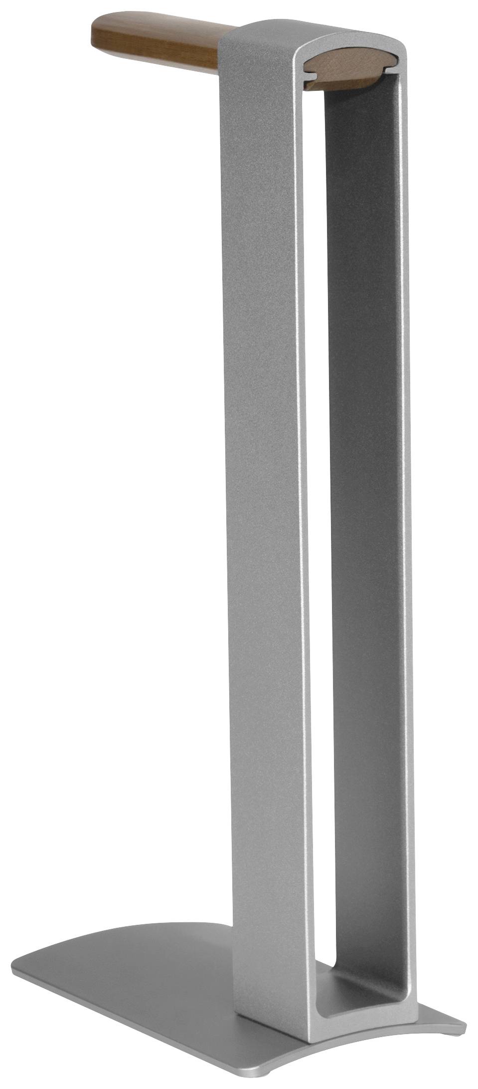 En modern paraplystativ av metall med rektangulär form och ett trähandtag på ovansidan.