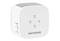 Nätverks-WLAN-repeater från Netgear med lysande indikatorer för ström, router, enhet och WPS. Knapp för återställning och WPS på sidan.