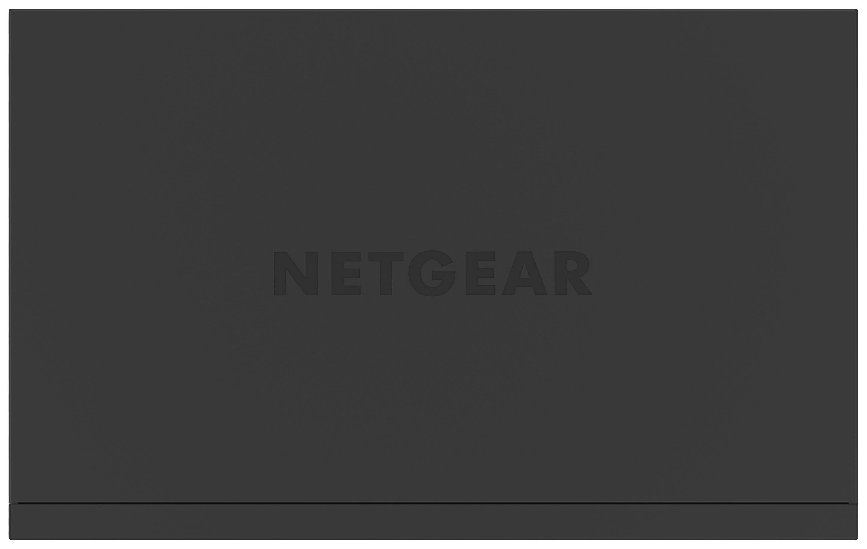 En svart enhet med logotypen 'Netgear' i mitten, troligen en router eller switch.