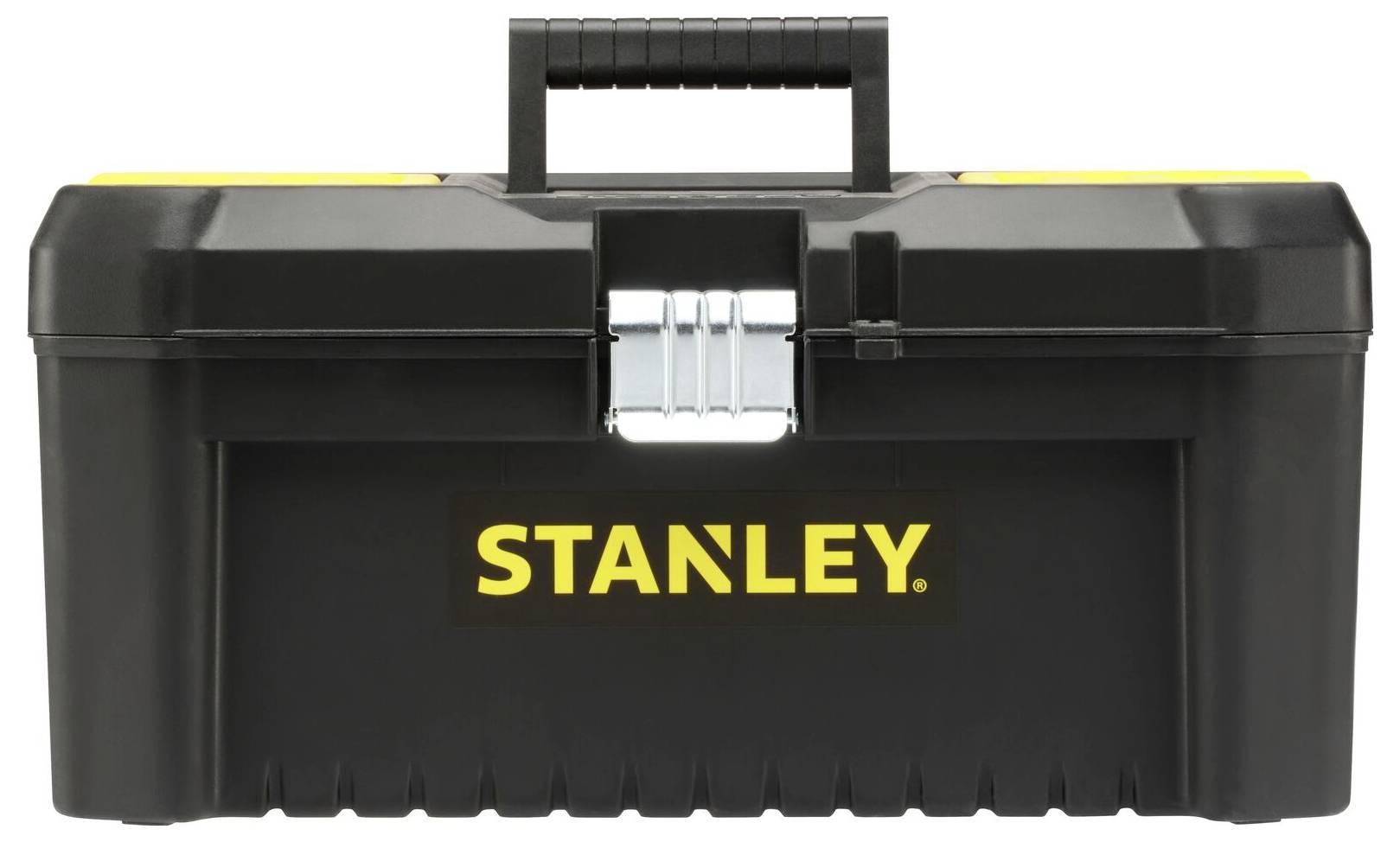 En svart verktygslåda med gul 'STANLEY'-logotyp på framsidan.