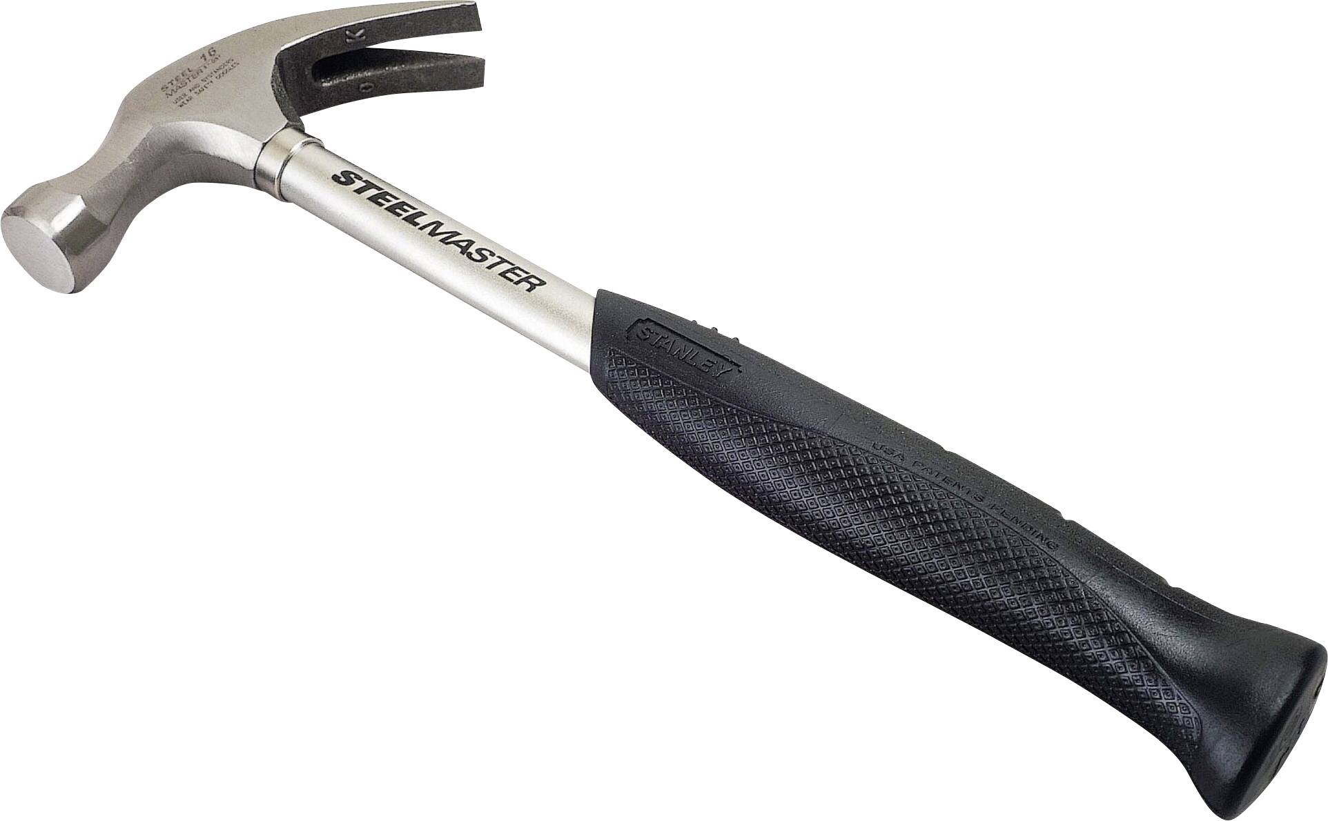 En stålhammare med svart handtag ligger på sidan; märket 'Steelmaster' är tryckt på skaftet.