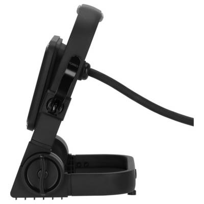 Sidovy av ett svart över-örat headset eller öronvédare med en ansluten kabel, visad mot en vit bakgrund.