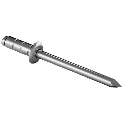 En silverfärgad bultankare för betongfästningar. Den har en slät skaft och en avfasad ändel.