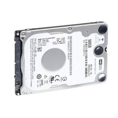 Hårddisk med en kapacitet på 500 GB. Etikett och tekniska detaljer synliga på ovansidan.