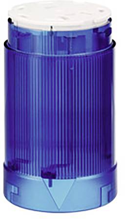 En blå-transparent, cylindrisk vattenfilter med vitt lock.