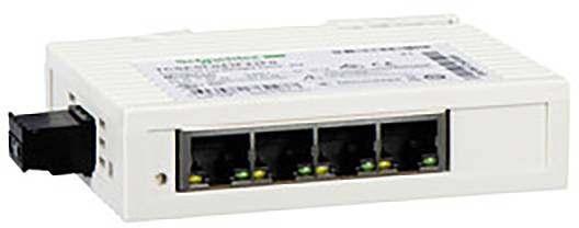 Nätverksswitch med fem Ethernet-portar och statuslampor, lämplig för anslutning av flera enheter i ett lokalt nätverk.